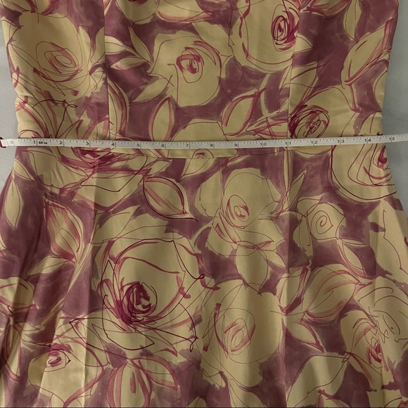 VINTAGE Y2K Liz Claiborne Yellow Purple Floral Silk Cotton Blend A-Line Dress - Picture 10 of 11